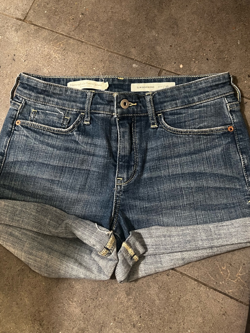 Pilcro and the Letterpress Dark Blue Denim Shorts with Contrast Stitching